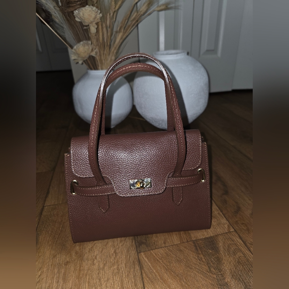 Rich Brown Italian Genuine Leather Satchel Handbag - Picture 3 of 12